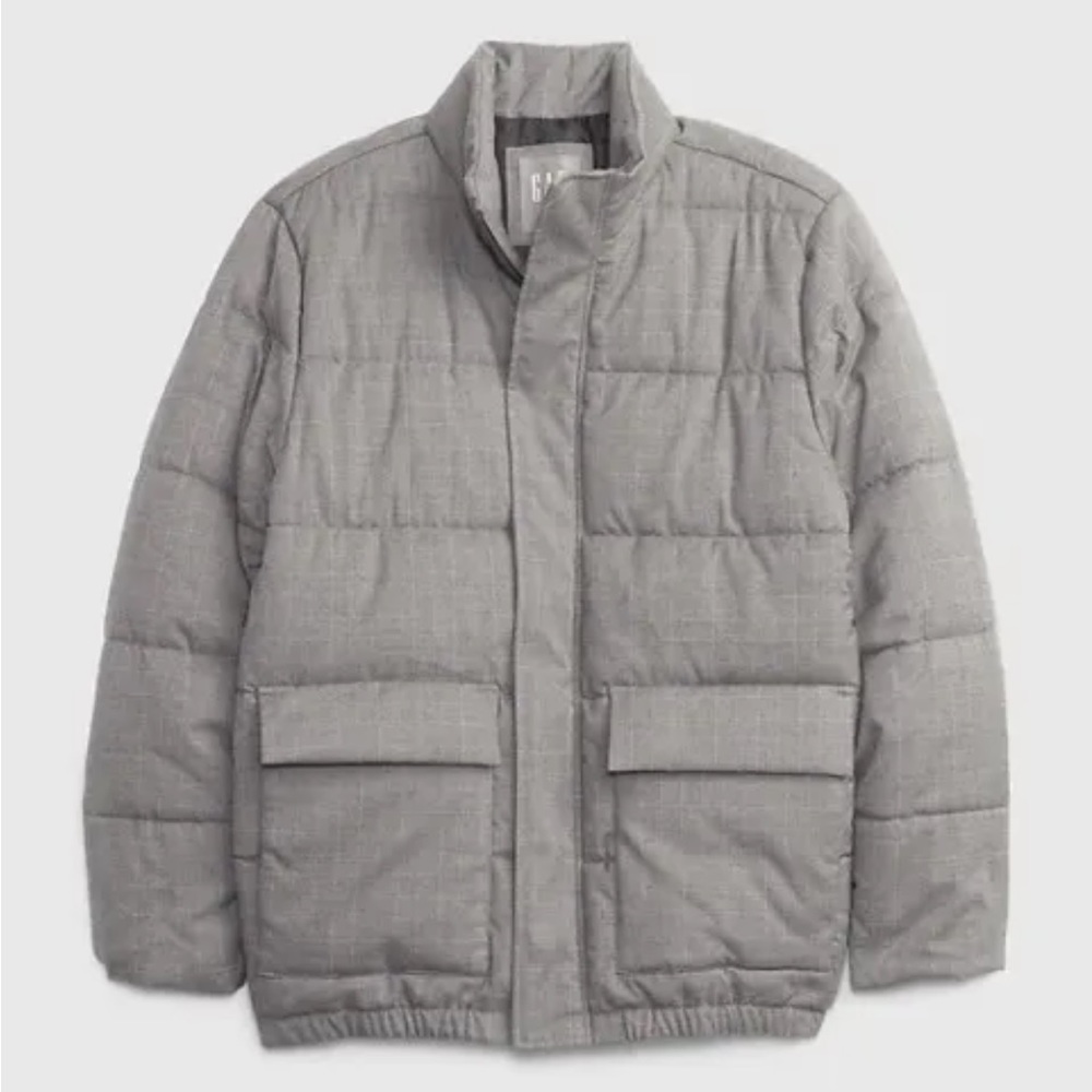 Gap Men Gray Glen Plaid Quilted Insulated Puffer Jacket Pockets Primaloft M $168 - Picture 4 of 5
